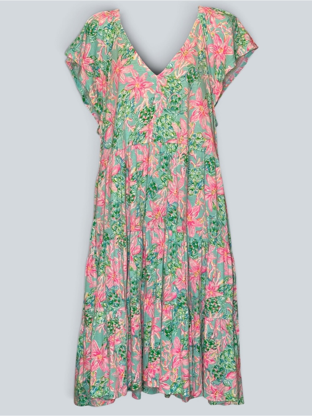 Lilly Pulitzer Women's KAWAI Flutter Sleeve Dress Surf Blue So Shellegant XL - Picture 2 of 9